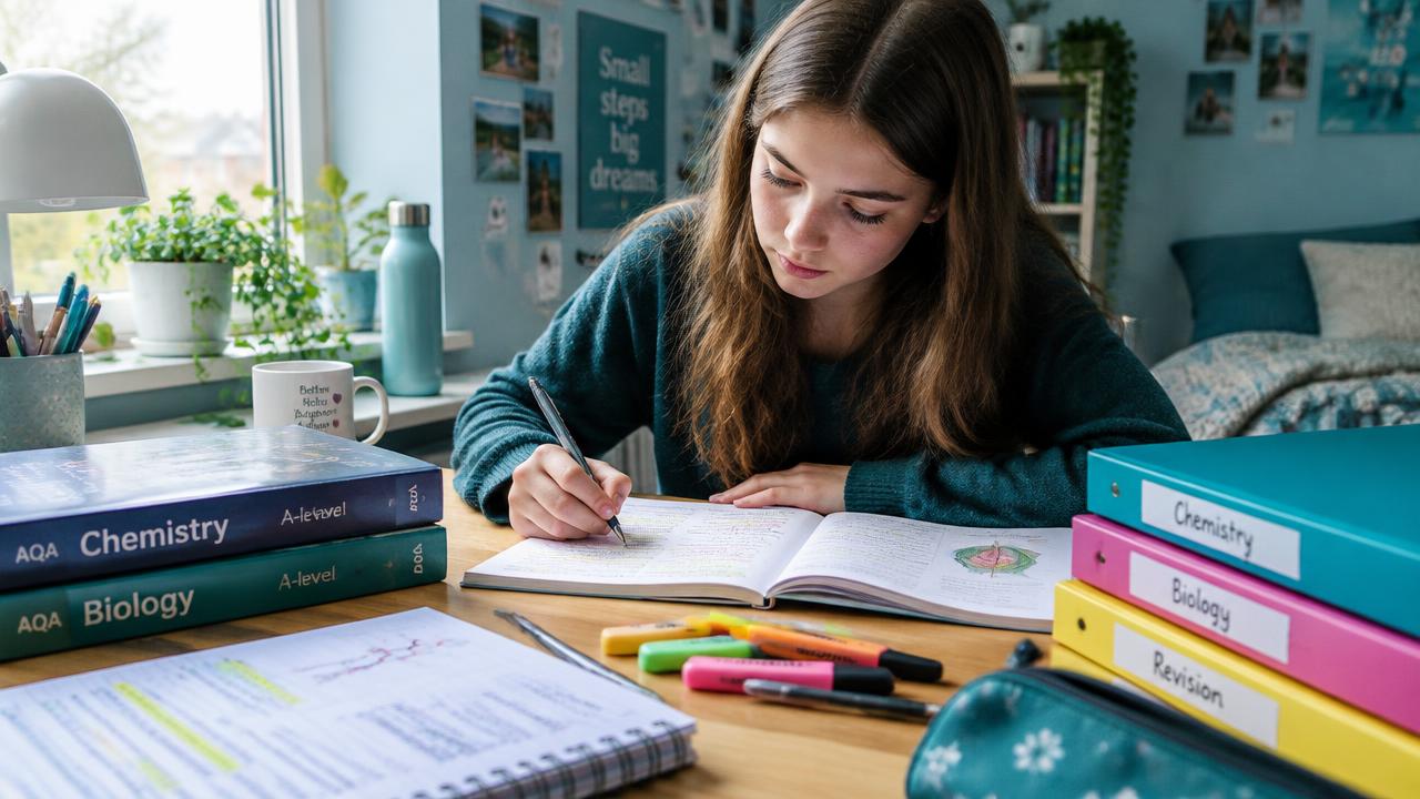Sixth-form student studying A-level chemistry and biology