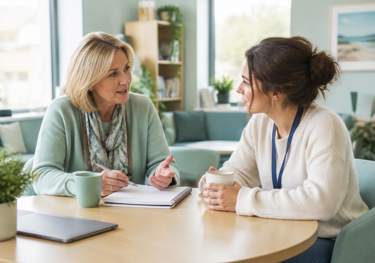 An experienced educator mentoring a teacher one-to-one