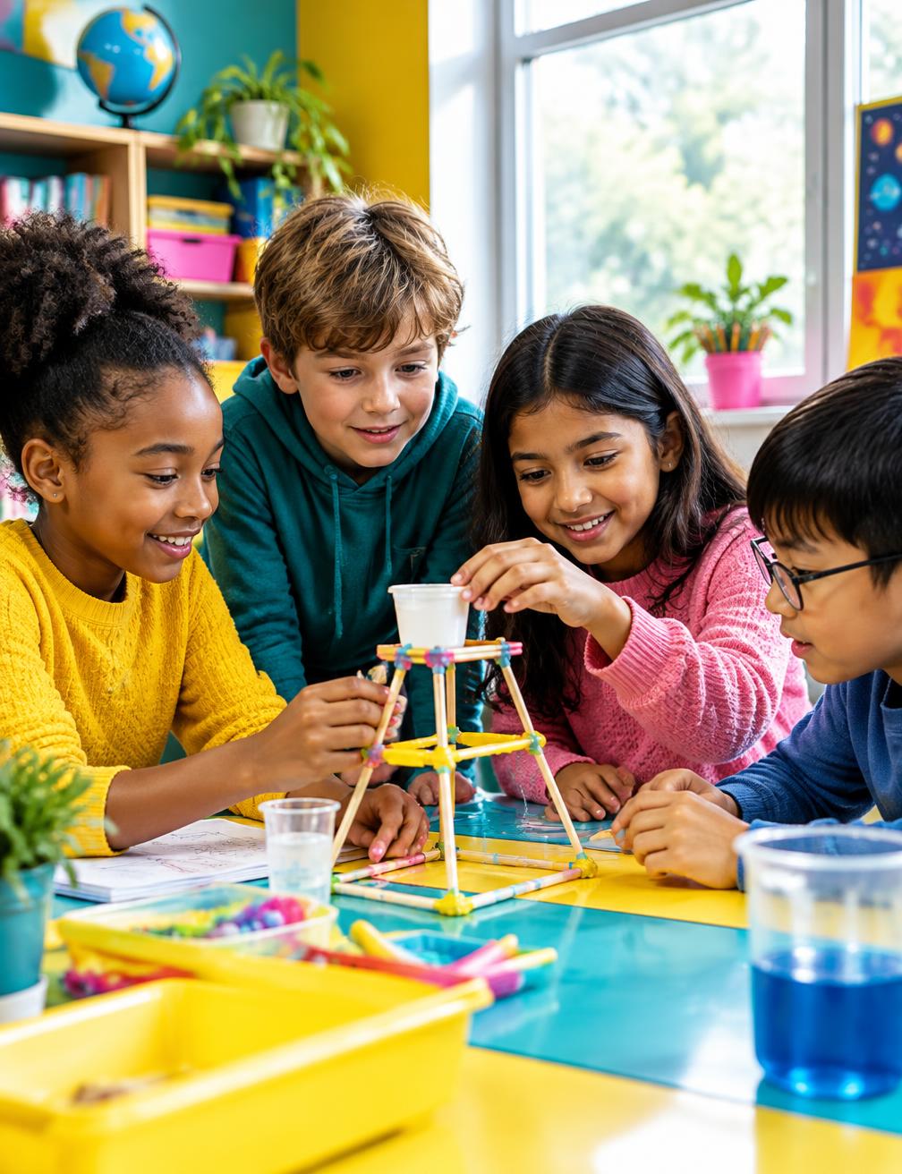 Children collaborating on a hands-on science project
